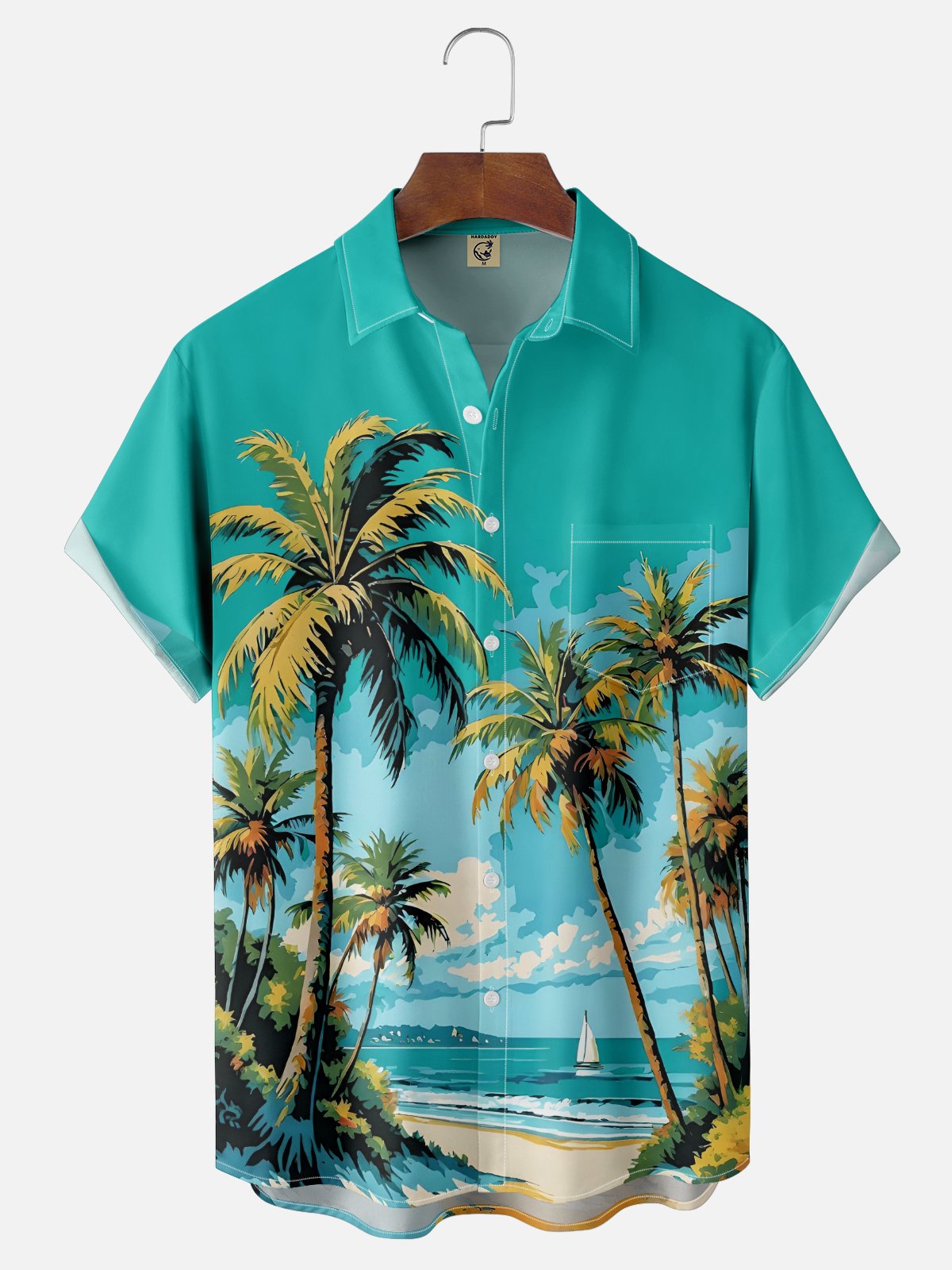 Moisture-wicking Coconut Tree Beach Chest Pocket Hawaiian Shirt
