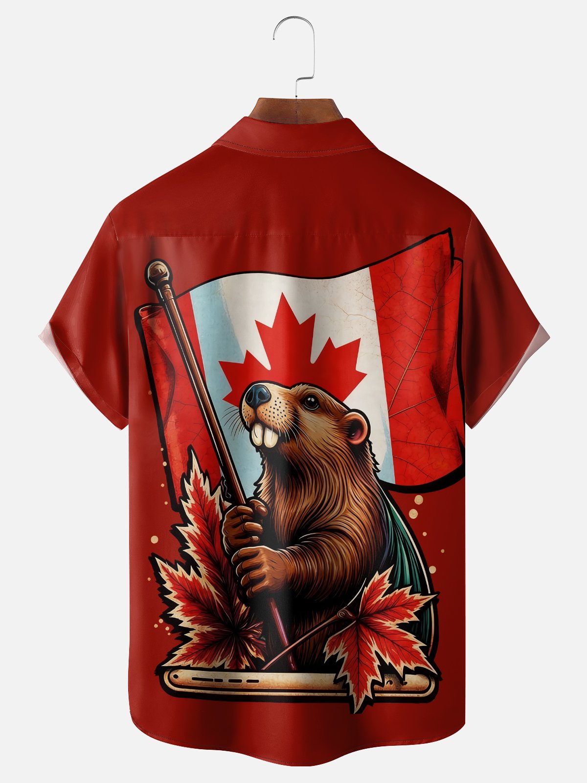 Moisture Wicking Canada Day Maple Leaf Flag Beaver Chest Pocke Holiday Hawaiian Shirt