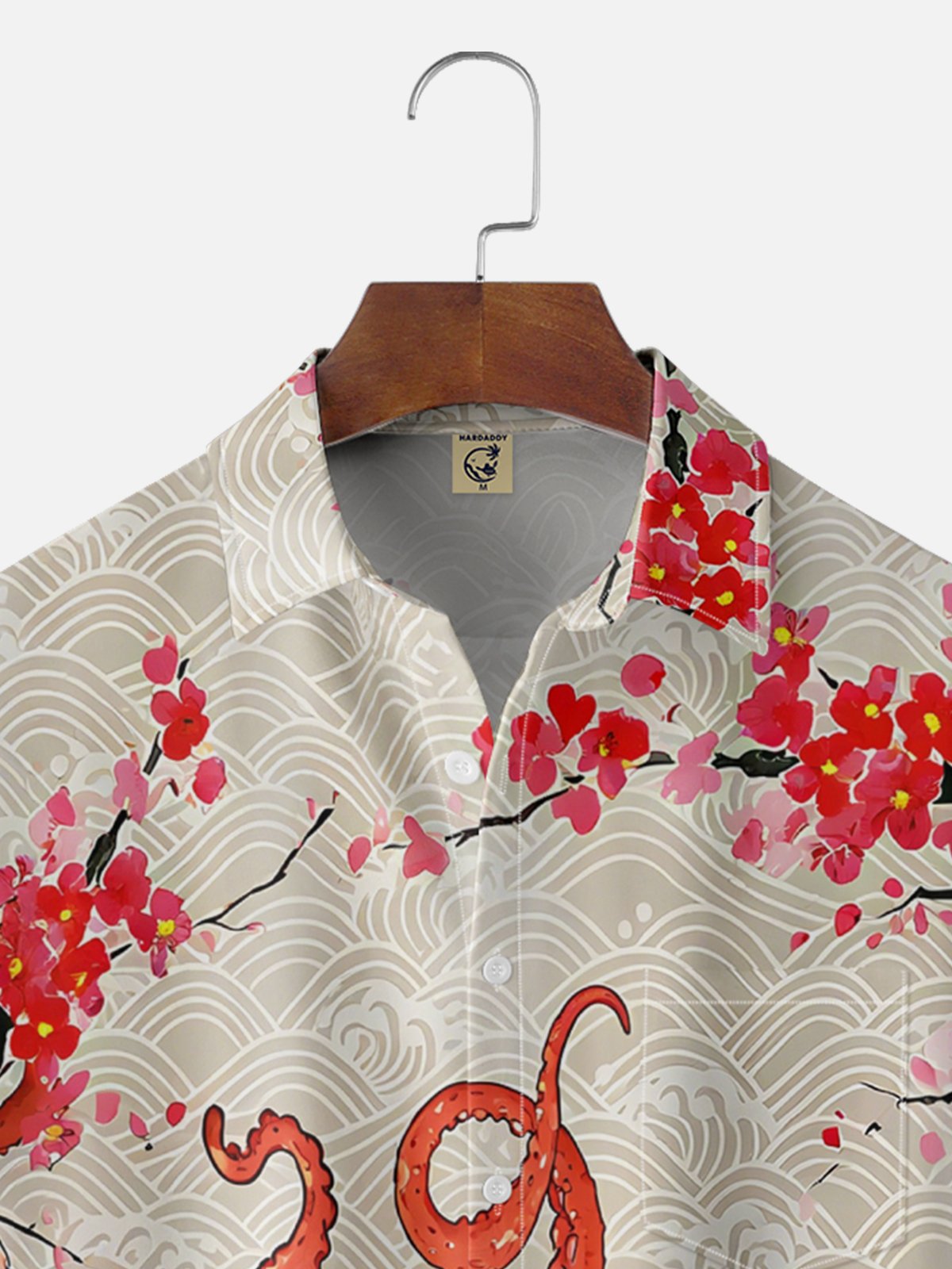 Moisture Wicking Japanese Ukiyo-e Cherry Blossom Octopus Chest Pocket Hawaiian Shirt
