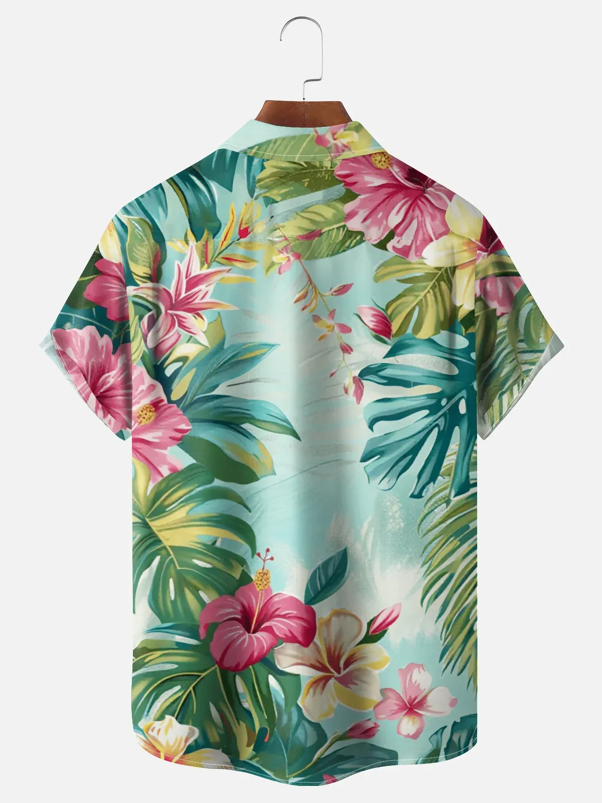 Moisture-wicking Fantasy Floral Botanical Art Chest Pocket Hawaiian Shirt