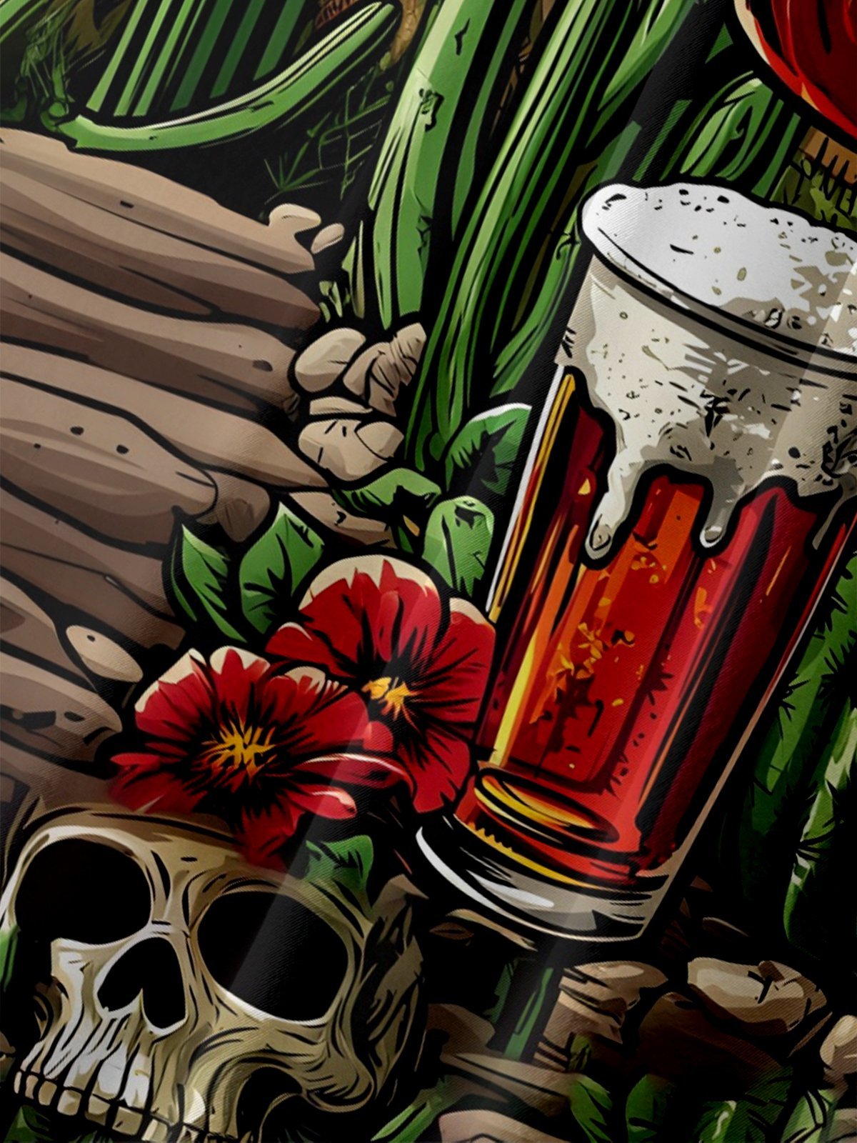 Moisture-wicking Cinco de Mayo Day of the Dead Mexican Skull Beer Chest Pocket Casual Shirt