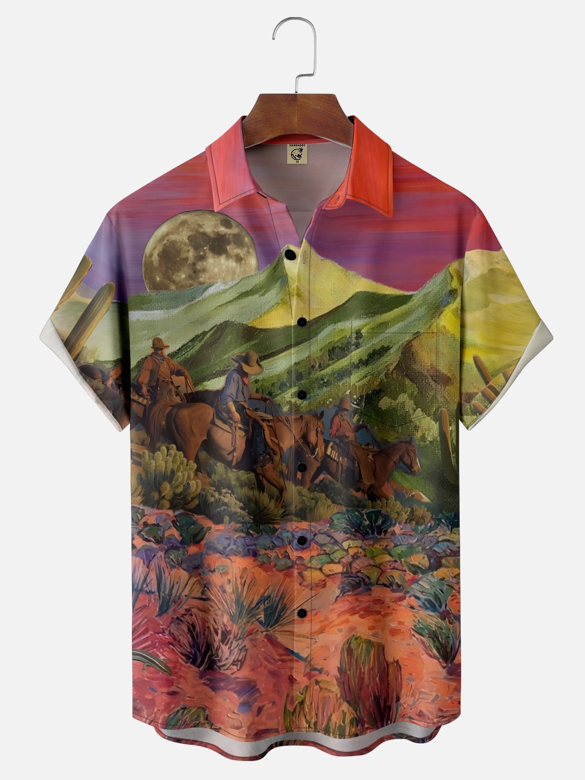 Moisture Wicking Western Cowboy Horseback Rider Chest Pocket Hawaiian Shirt