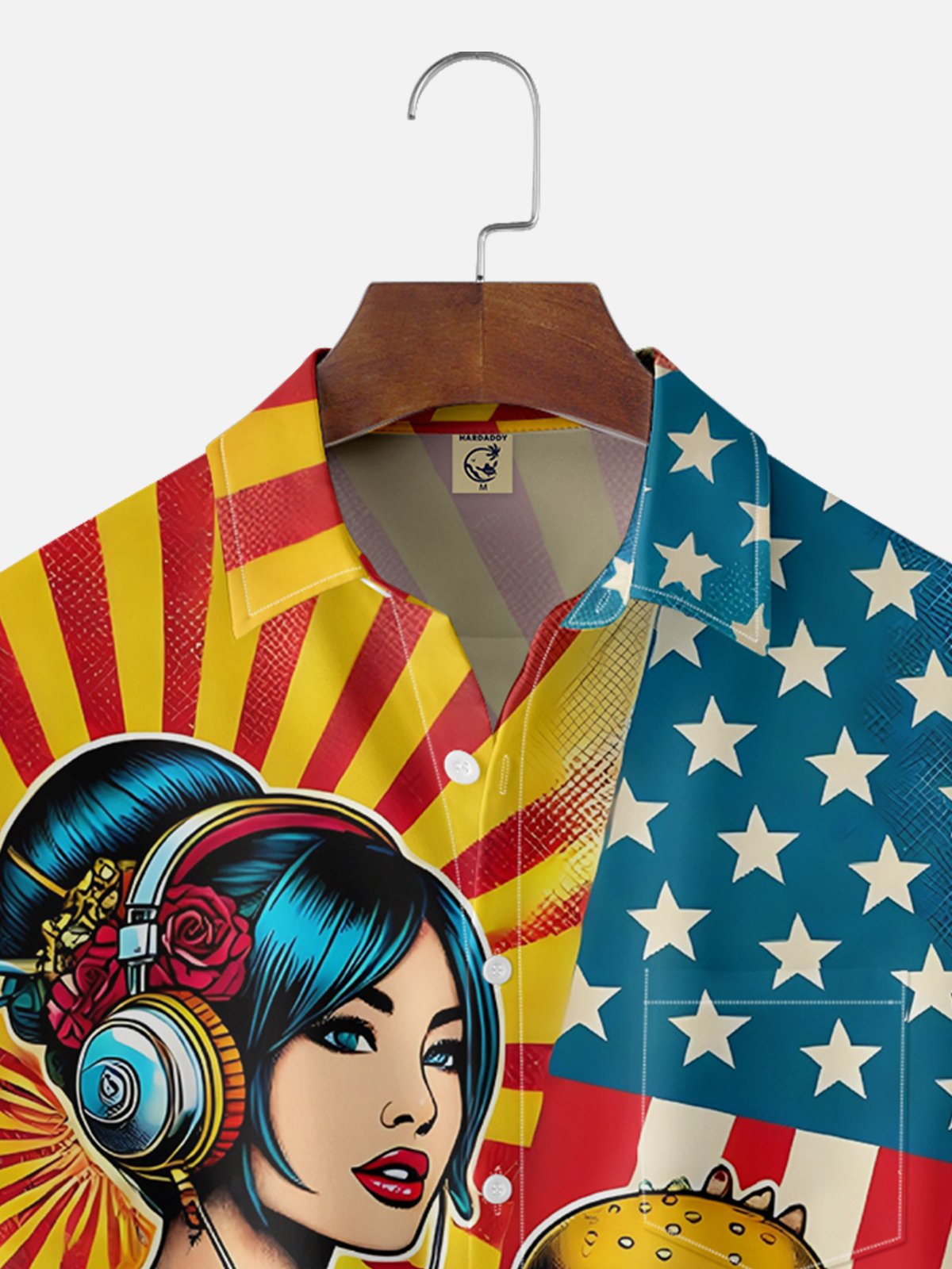 Moisture Wicking Ukiyo-e American Girl Chest Pocket Hawaiian Shirt