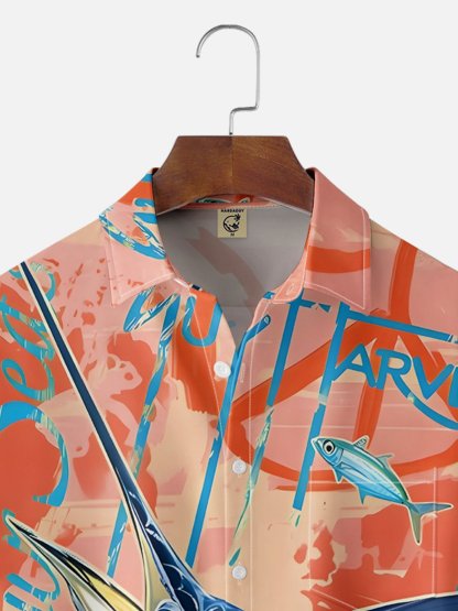 Moisture-wicking Swordfish Ocean Chest Pocket Hawaiian Shirt