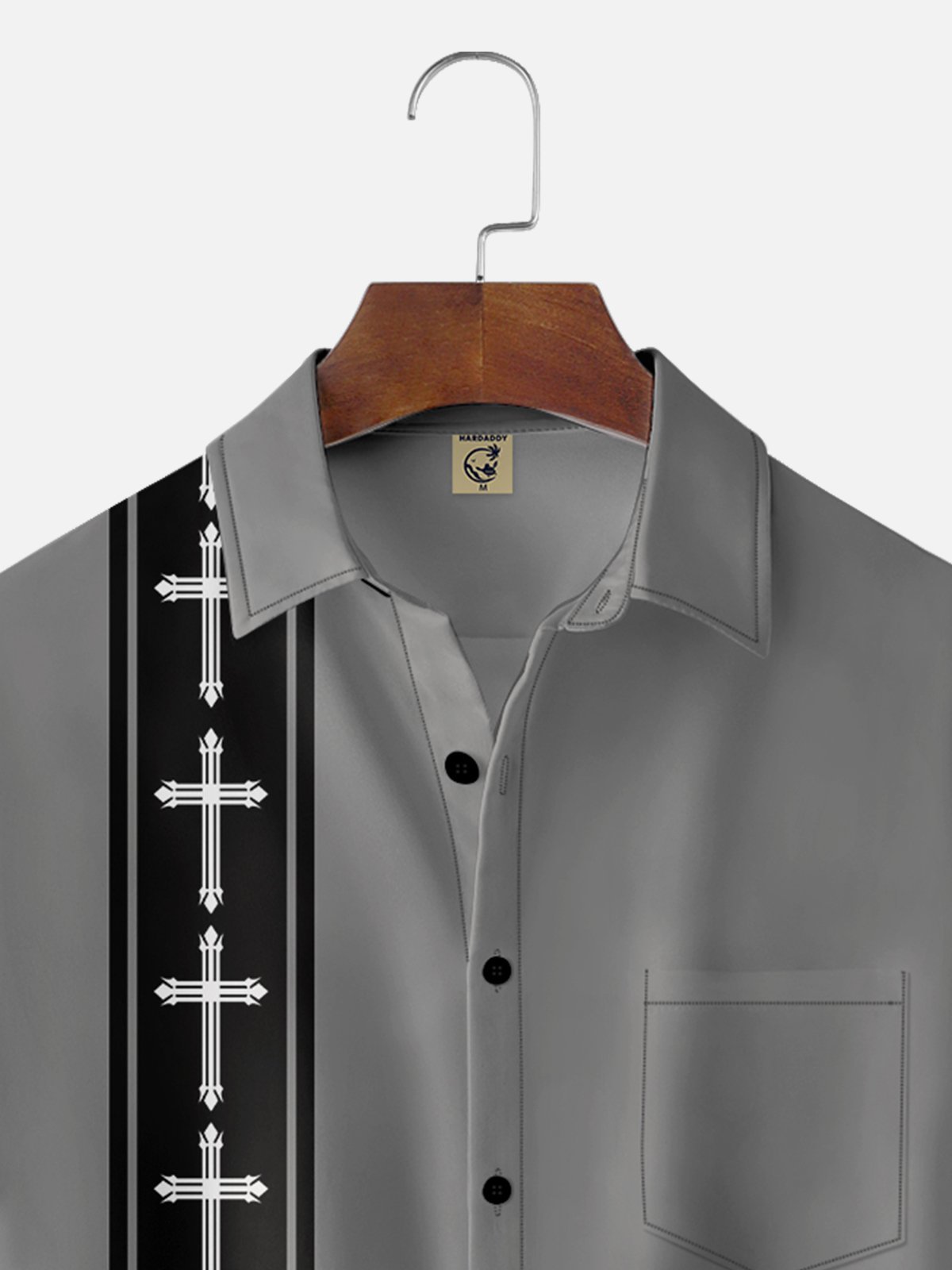 Moisture-wicking Easter Christian Cross Chest Pocket Bowling Shirt