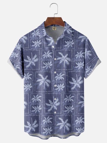 Moisture-wicking Funny Coconut Tree Chest Pocket Hawaiian Shirt