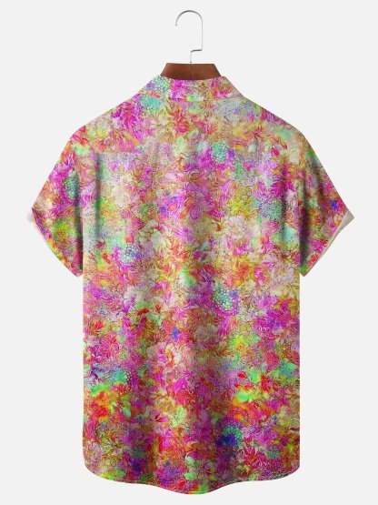Moisture-wicking Art Floral Chest Pocket Hawaiian Shirt