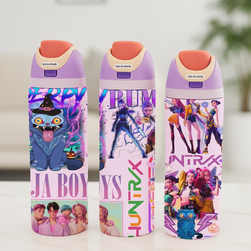 1pc 19/24/32oz Stainless Steel Vacuum Insulated Tumbler with Lid and Straw, KPop Demon Hunters x Gen-Z Cat Vibe, Hot 12H / Cold 24H, Holiday Tumbler for Halloween Christmas, Spooky Cat Demon Hunter Travel Cup, Insulated Travel Drinkware — Perfect Gift