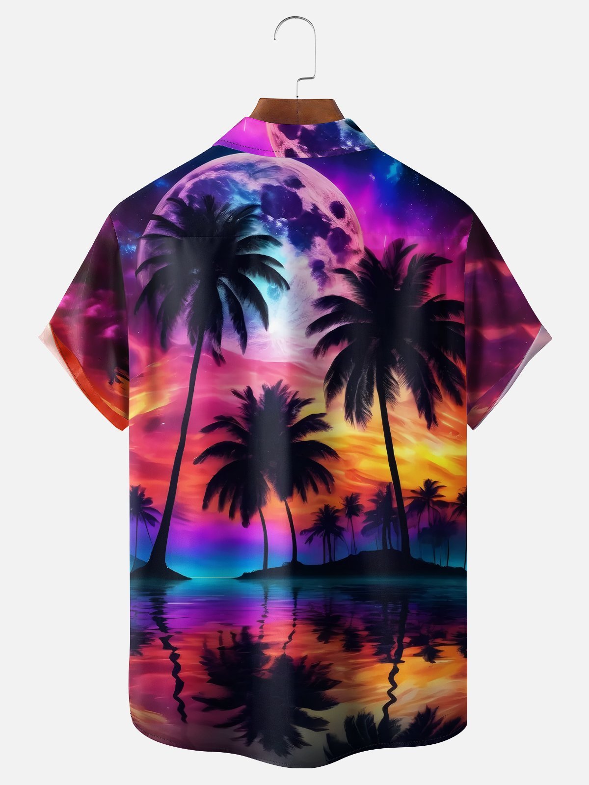 Moisture-wicking Dreamy Avant-garde Beach Coconut Tree Chest Pocket Hawaiian Shirt
