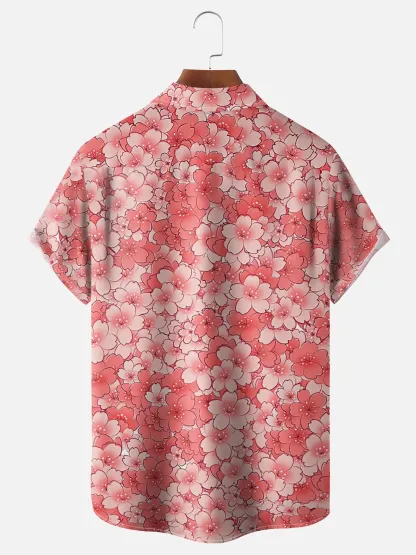 Moisture Wicking Japanese Cherry Blossom Chest Pocke Holiday Hawaiian Shirt