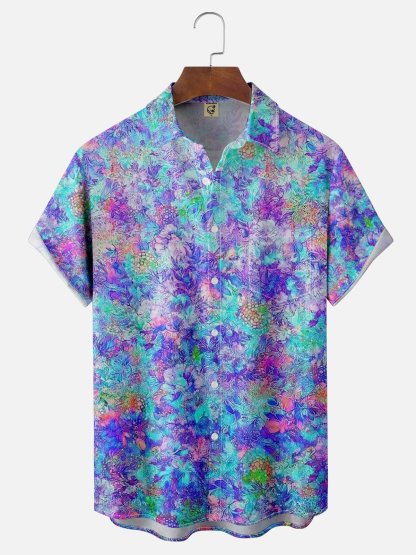 Moisture-wicking Art Floral Chest Pocket Hawaiian Shirt