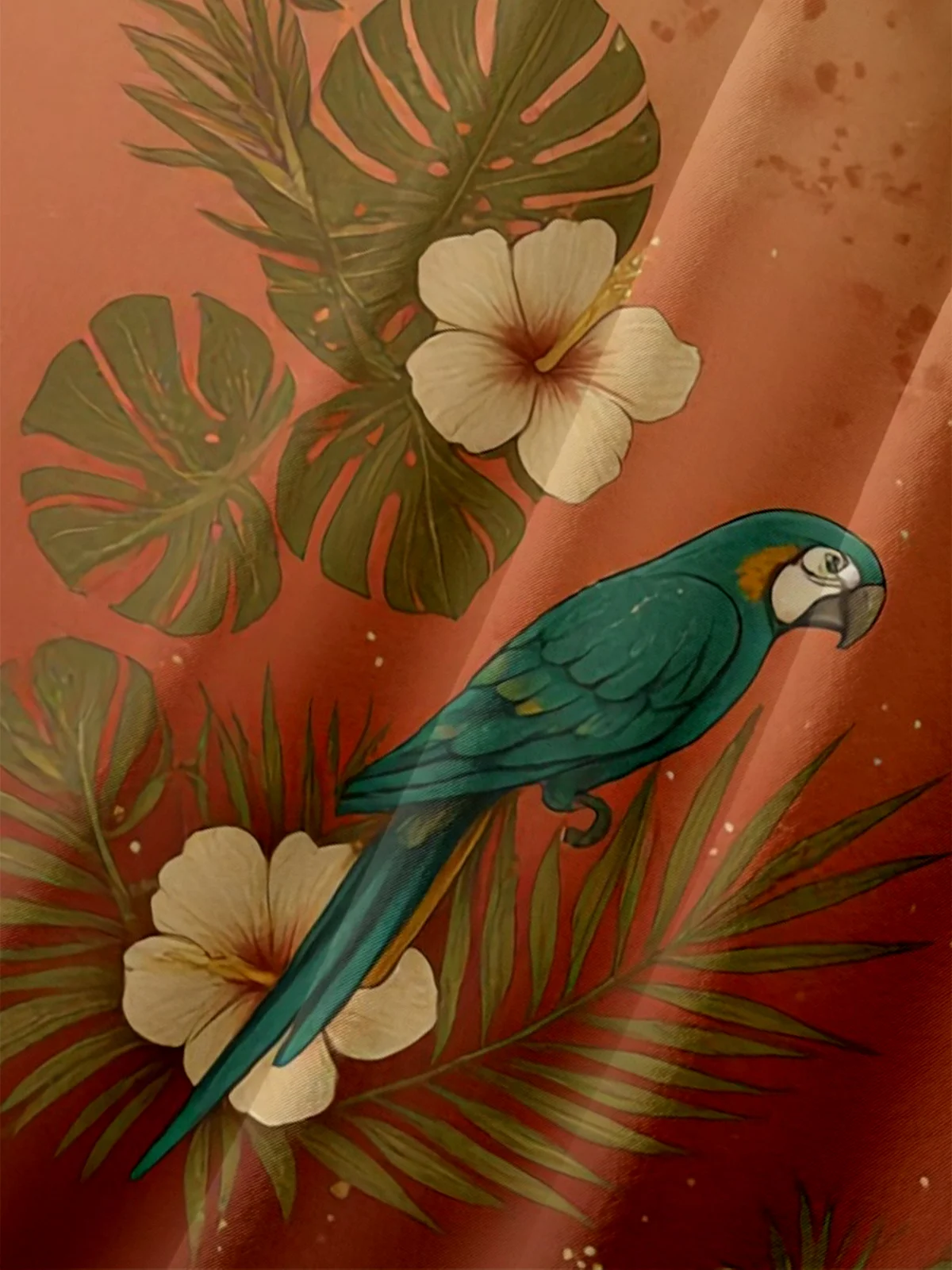 Moisture Wicking Botanical & Parrot Print Chest Pocket Holiday Hawaiian Shirt