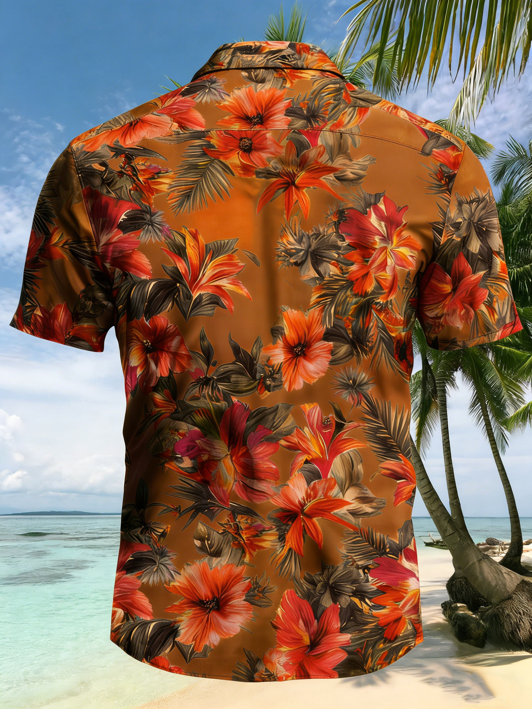 Moisture-wicking Tropical Floral Chest Pocket Hawaiian Shirt