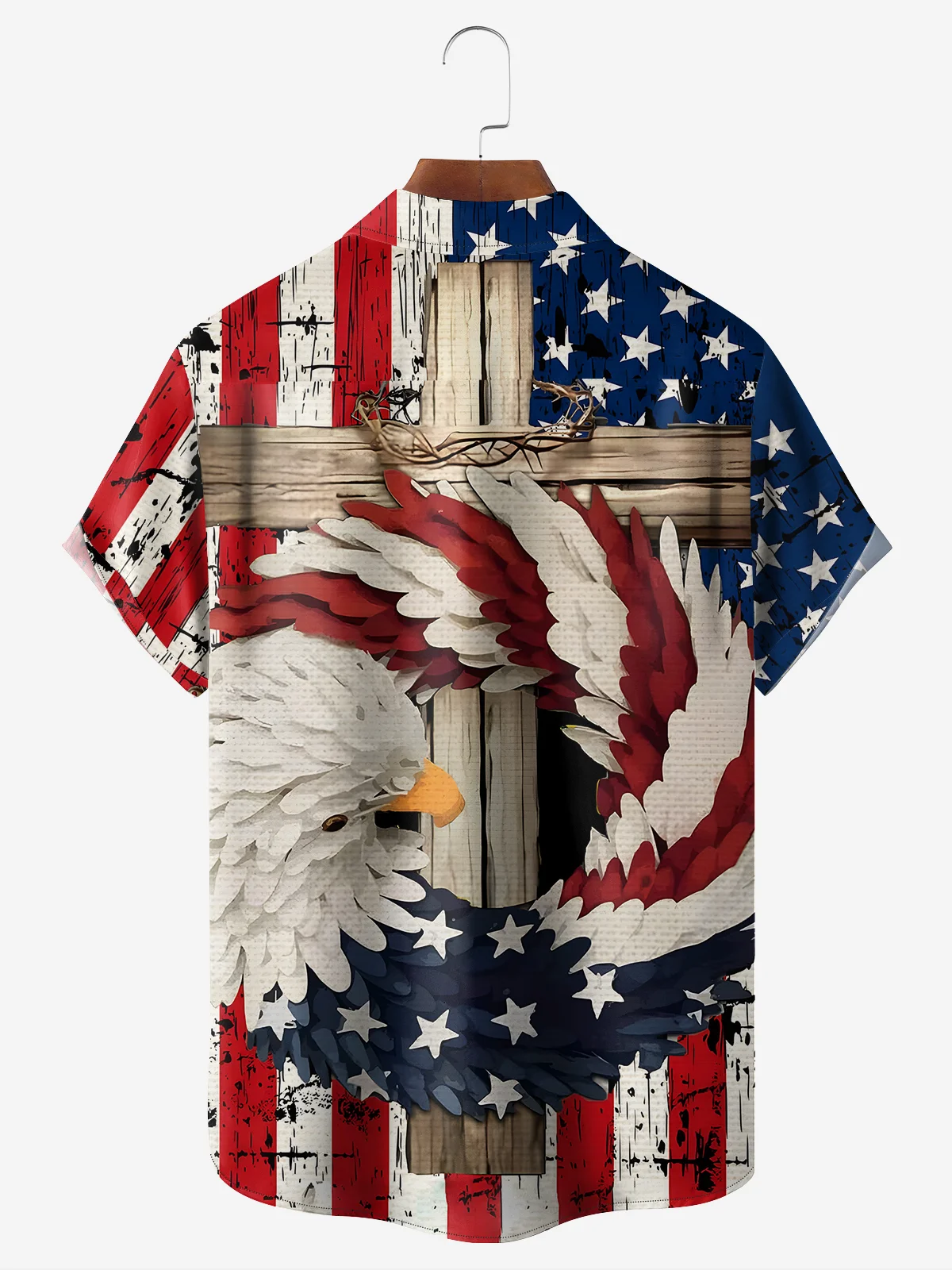 Moisture-wicking American Flag Chest Pocket Hawaiian Shirt