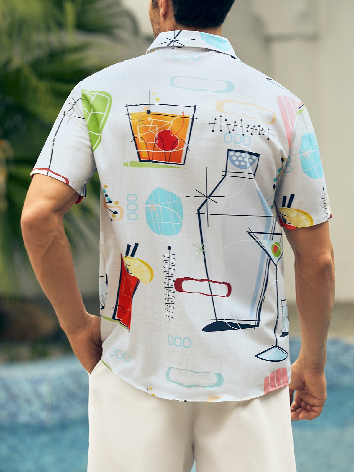 Men's Geometric Casual Short Sleeve Hawaiian Shirt with Chest Pocket