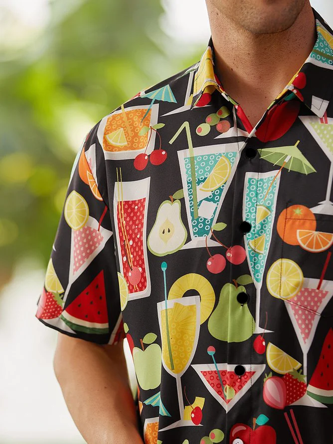 Cocktail Chest Pocket Short Sleeve Hawaiian Shirt