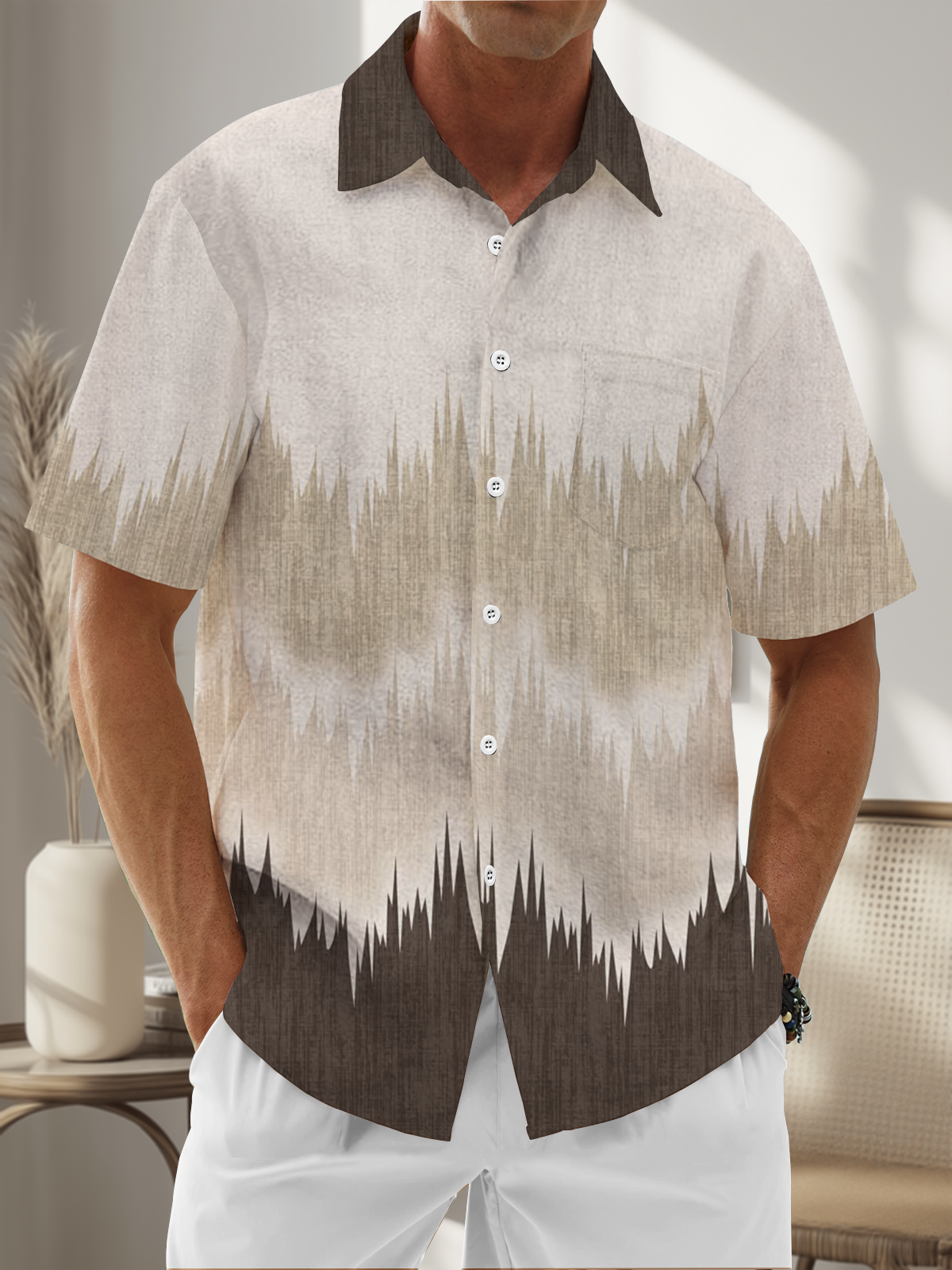 Moisture Wicking Ombre Contrast Chest Pocket Hawaiian Shirt