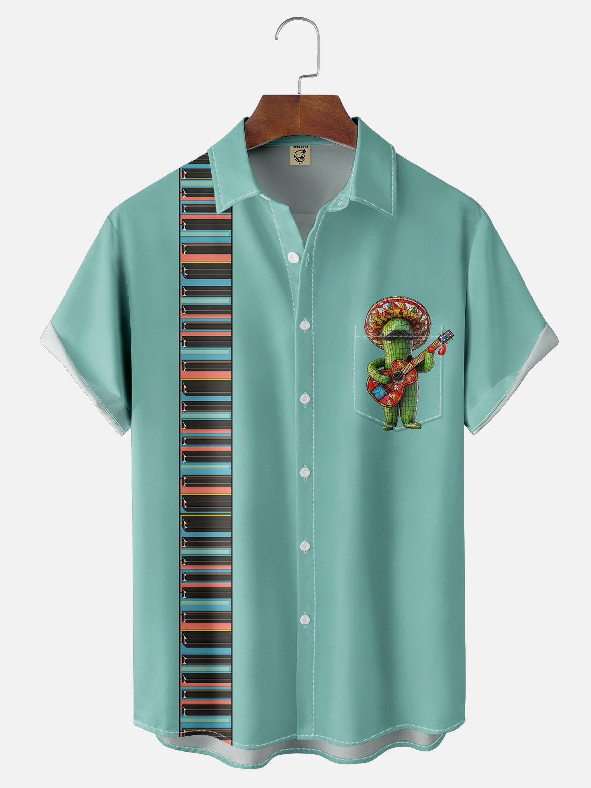 Moisture-wicking Cinco de Mayo Mexican Cactus Music Guitar Skull Chest Pocket Bowling Shirt