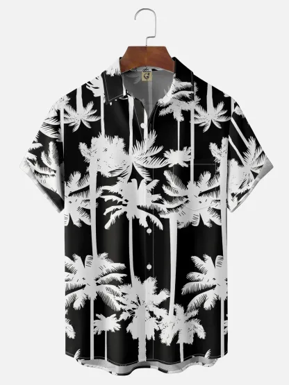 Moisture-wicking Palm Tree Chest Pocket Hawaiian Shirt