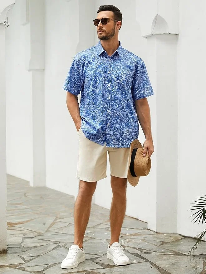 Men's Hawaiian Shirt Short Sleeves Tropical Beach Casual Button Down Shirts