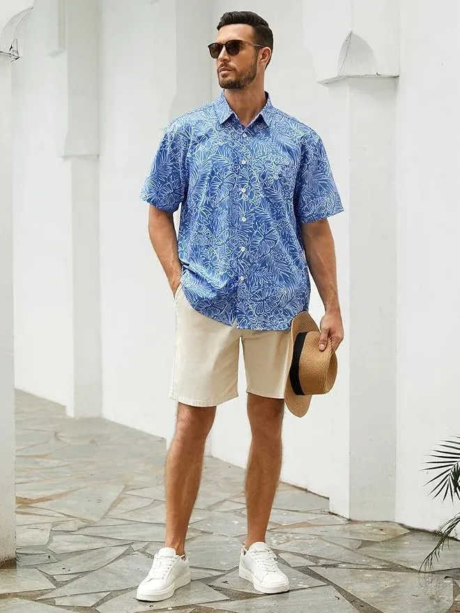 Men's Hawaiian Shirt Short Sleeves Tropical Beach Casual Button Down Shirts