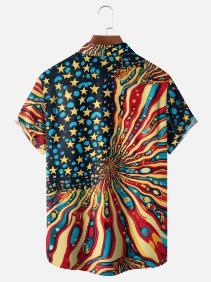 Moisture-wicking American Flag Western Cow Chest Pocket Casual Shirt