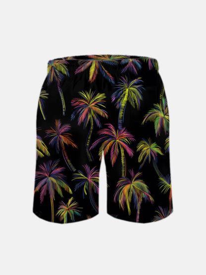 Men's Swim Trunks Hawaiian Tropical Palm Tree Beach Shorts with Pockets