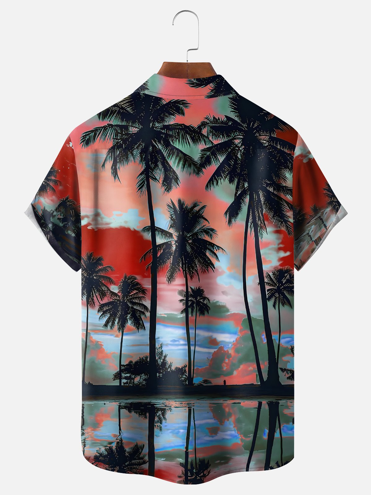 Moisture-wicking Beach Sunset Coconut Tree Chest Pocket Hawaiian Shirt