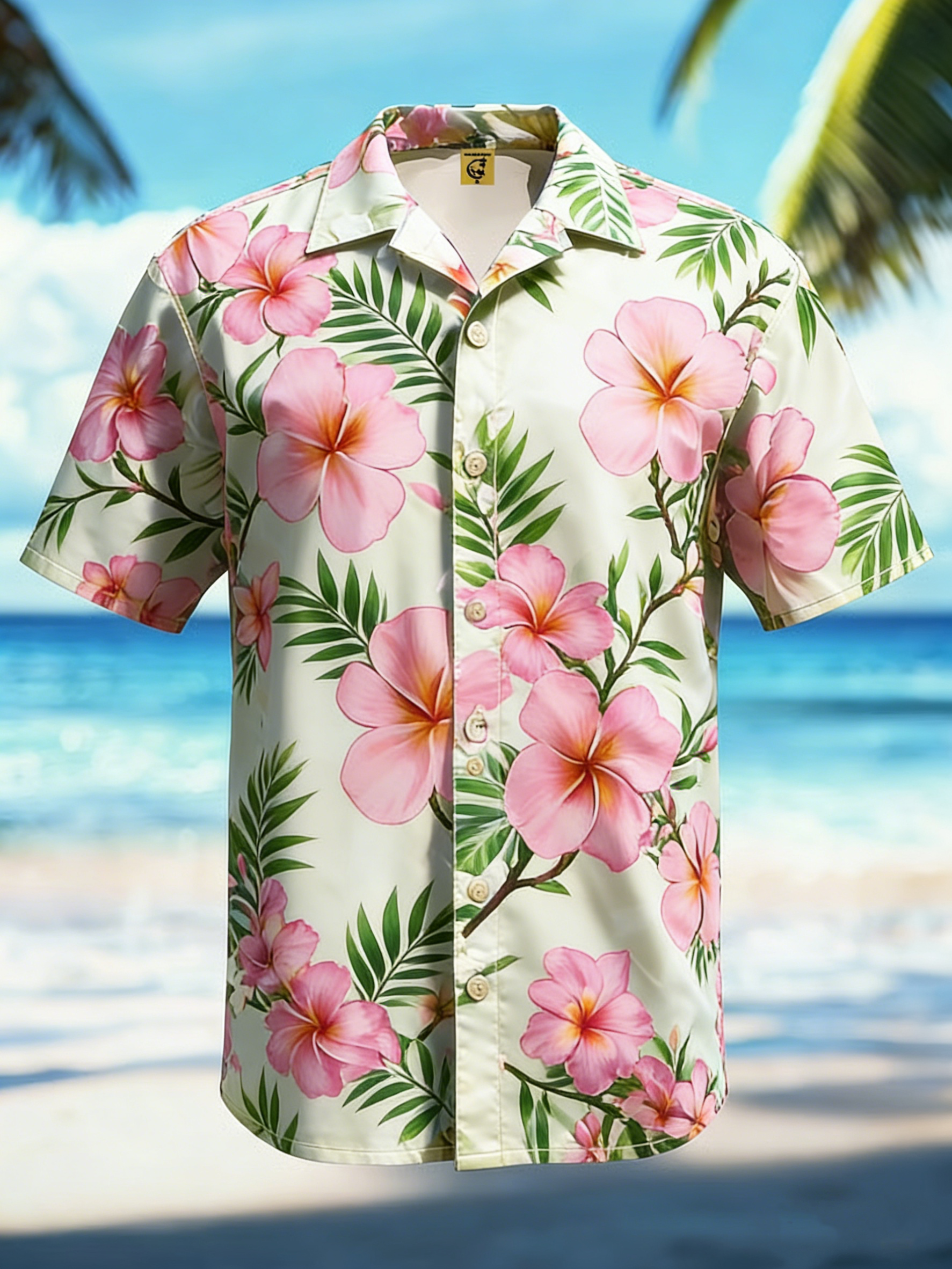 Moisture-wicking Tropical Floral Chest Pocket Hawaiian Shirt