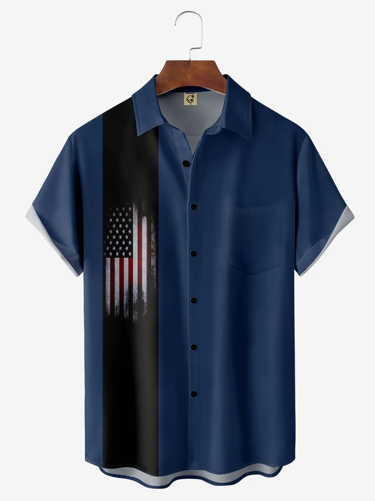 Men's American Flag Print Casual Breathable Hawaiian Short Sleeve Shirt