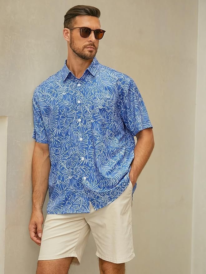 Men's Hawaiian Shirt Short Sleeves Tropical Beach Casual Button Down Shirts