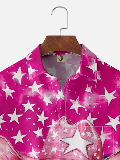 Moisture-wicking Western Cow Chest Pocket Casual Shirt