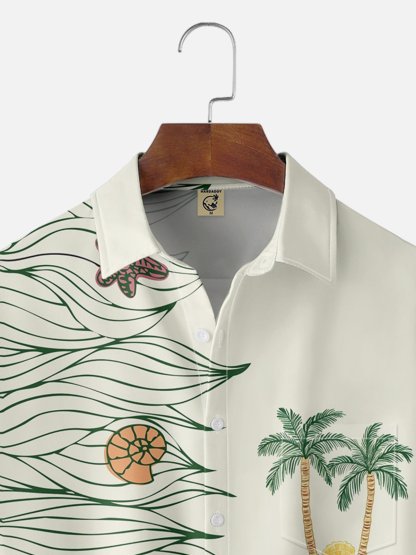 Moisture-wicking Tropical Palm Tree Chest Pocket Hawaiian Shirt