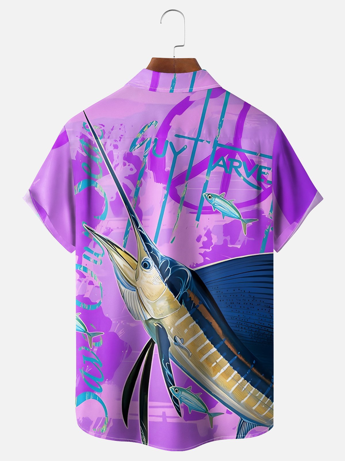 Moisture-wicking Swordfish Ocean Chest Pocket Hawaiian Shirt