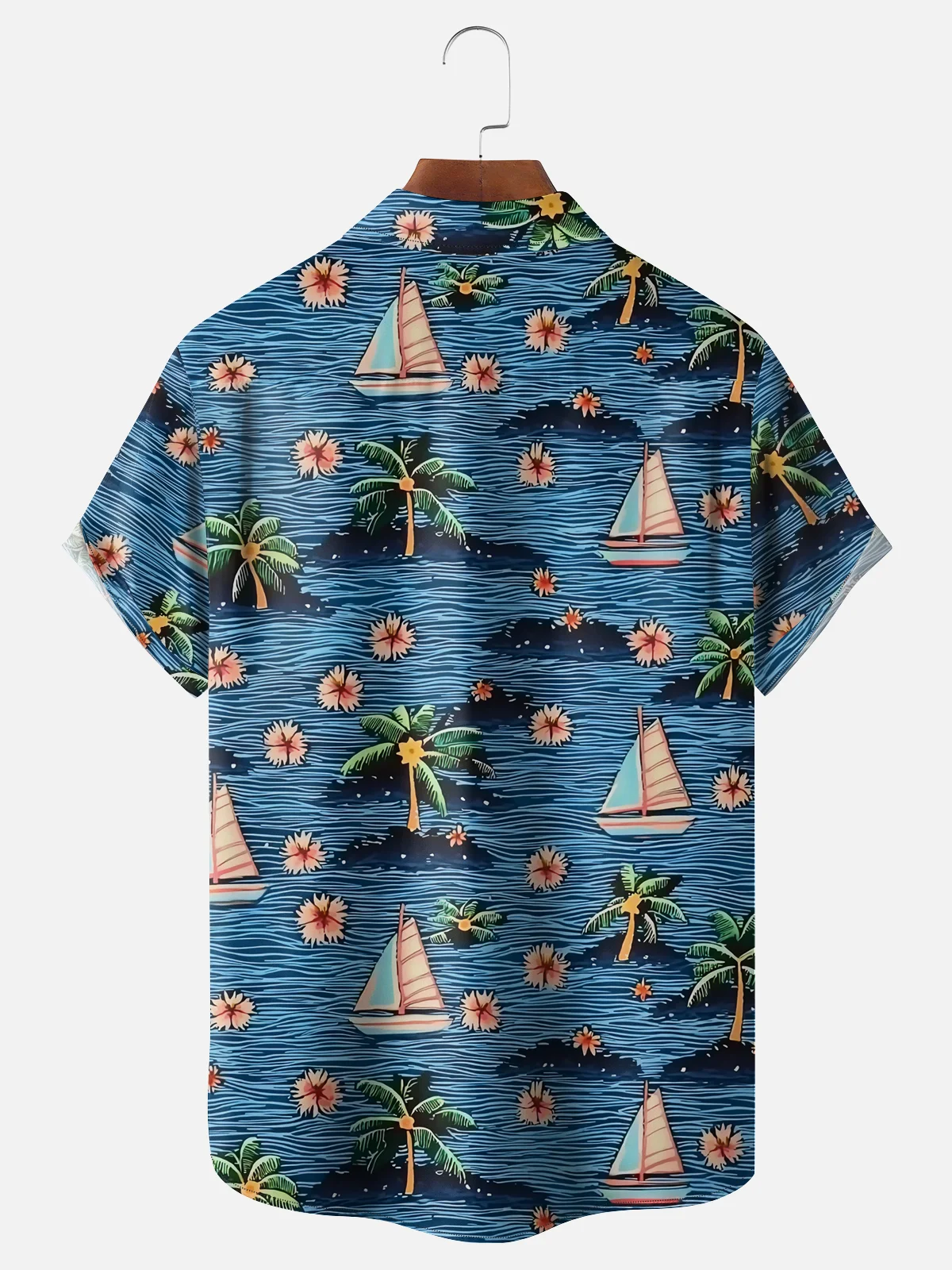 Moisture-wicking Palm Tree Chest Pocket Hawaiian Shirt