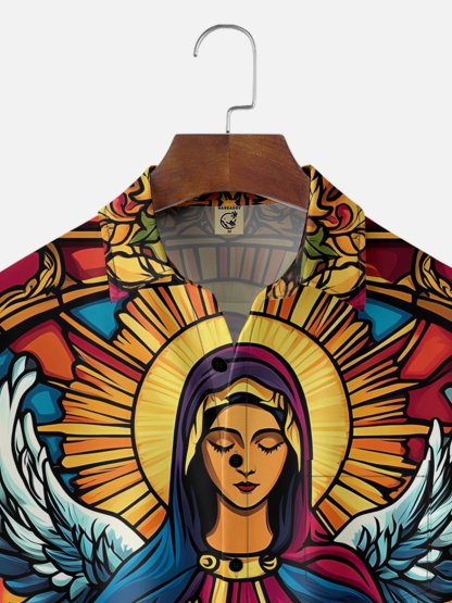 Moisture-wicking Easter Christian Virgin Mary Jesus Chest Pocket Casual Shirt