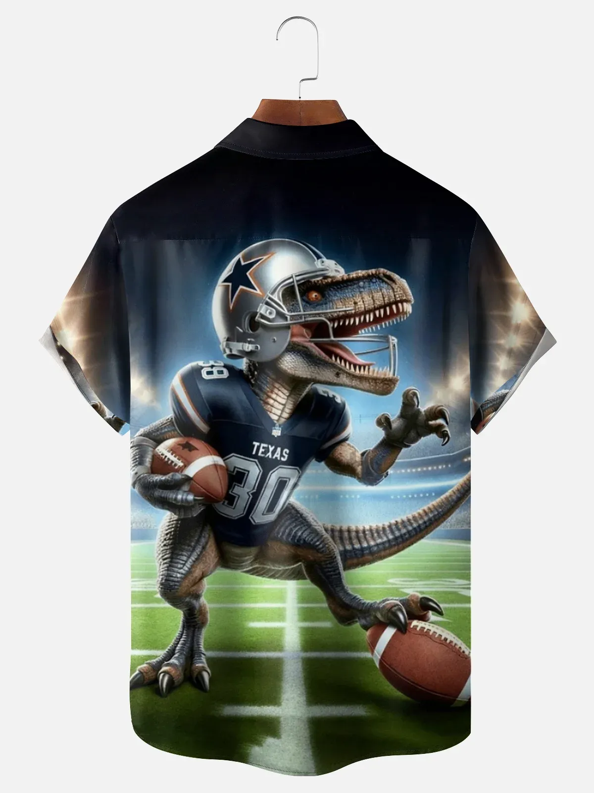 Moisture Wicking Football Dallas Cowboy Dinosaur Chest Pocket Holiday Hawaiian Shirt