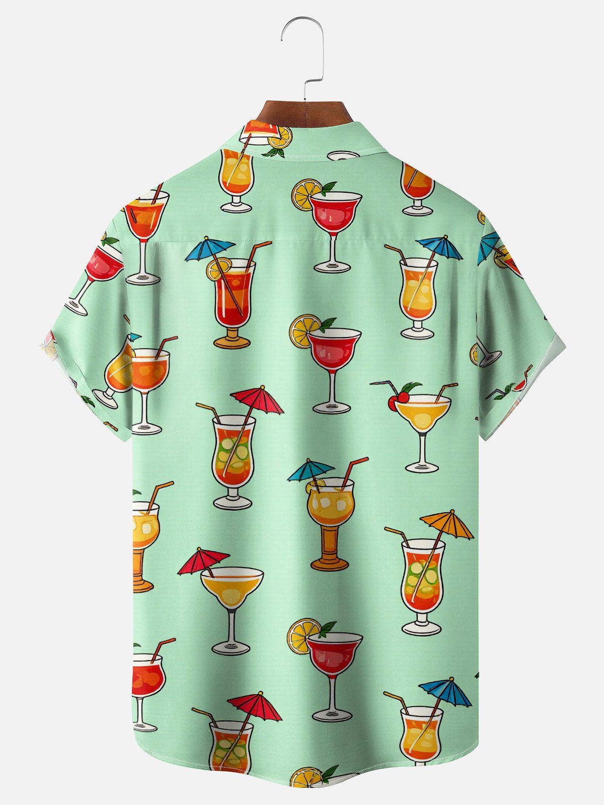 Moisture-Wicking Cocktail & Lemon Slice Print Chest Pocket Hawaiian Shirt