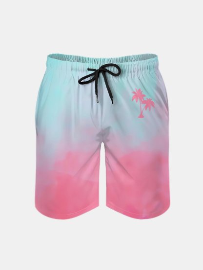 Men's Swim Trunks Hawaiian Tropical Palm Tree Beach Shorts with Pockets