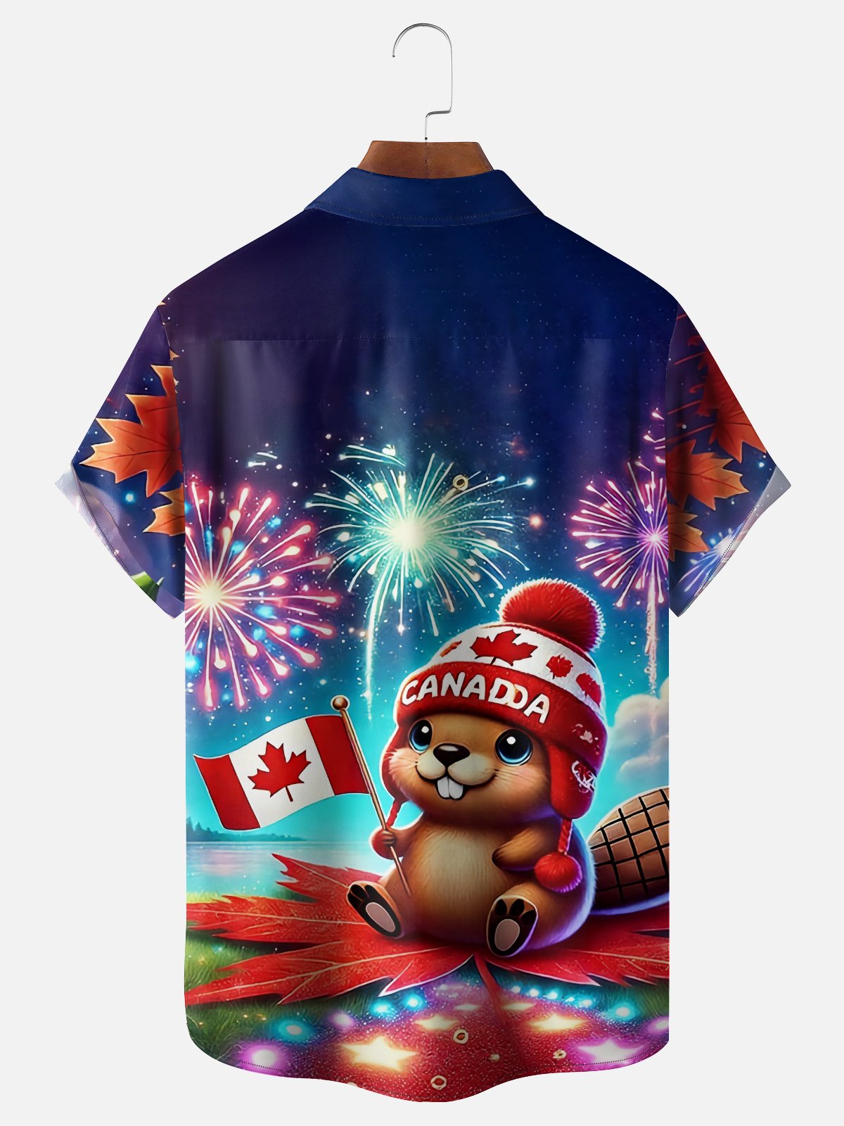 Moisture Wicking Canada Day Maple Leaf Flag Beaver Chest Pocke Holiday Hawaiian Shirt