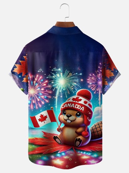Moisture Wicking Canada Day Maple Leaf Flag Beaver Chest Pocke Holiday Hawaiian Shirt