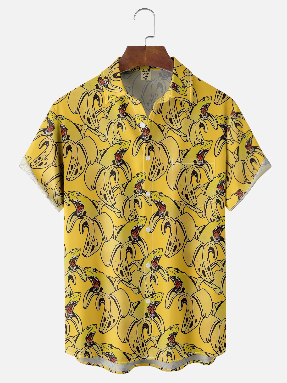 Moisture Wicking Banana Shark Chest Pocket Hawaiian Shirt