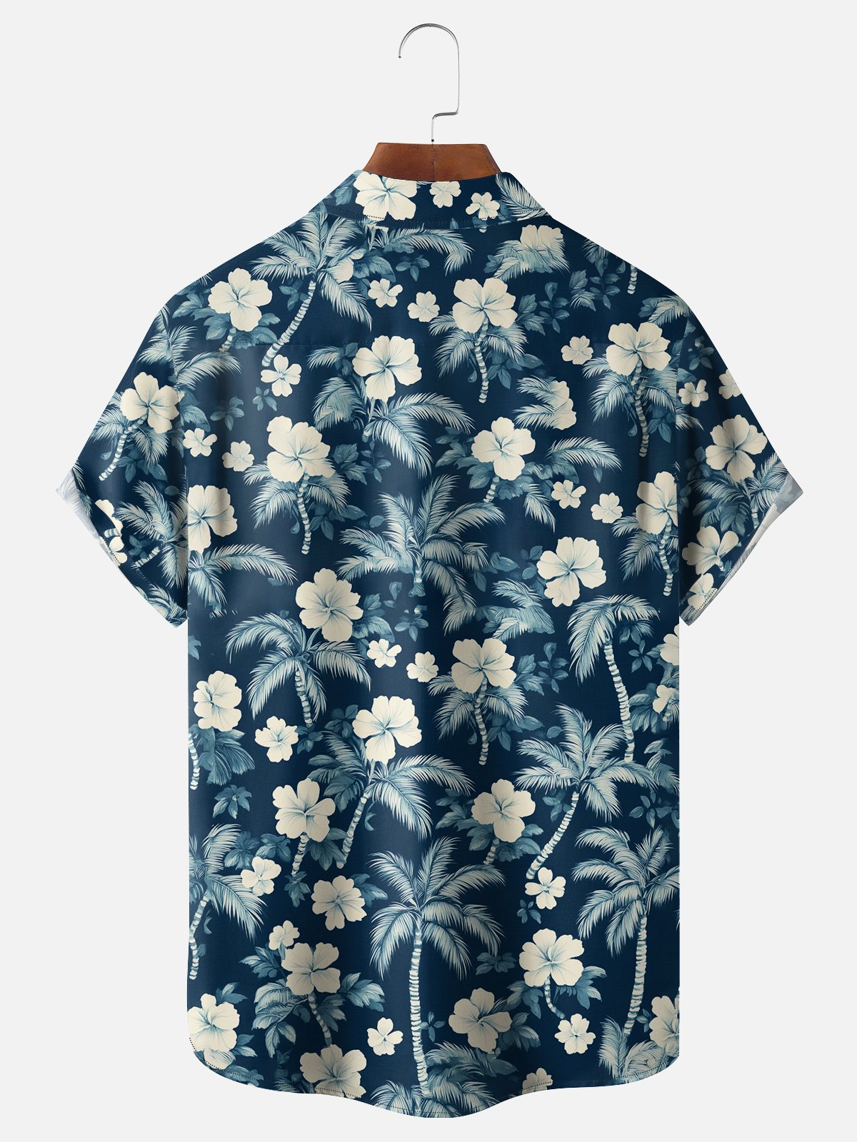 Moisture-wicking Tropical Palm Tree Floral Chest Pocket Hawaiian Shirt