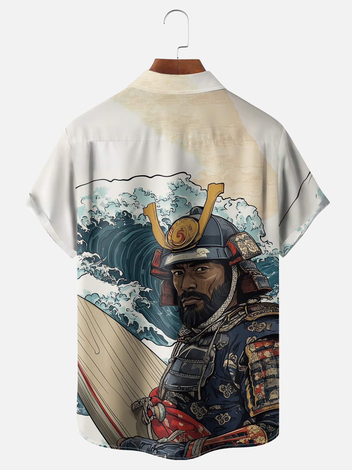 Moisture Wicking Ukiyo-e Wave Samurai Chest Pocket Hawaiian Shirt