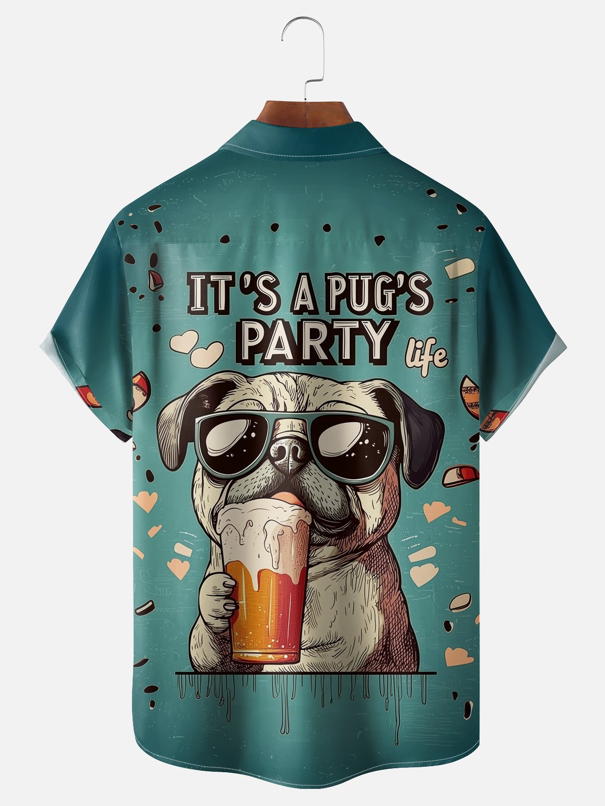Moisture-wicking Pug‘s Party Life Chest Pocket Hawaiian Shirt
