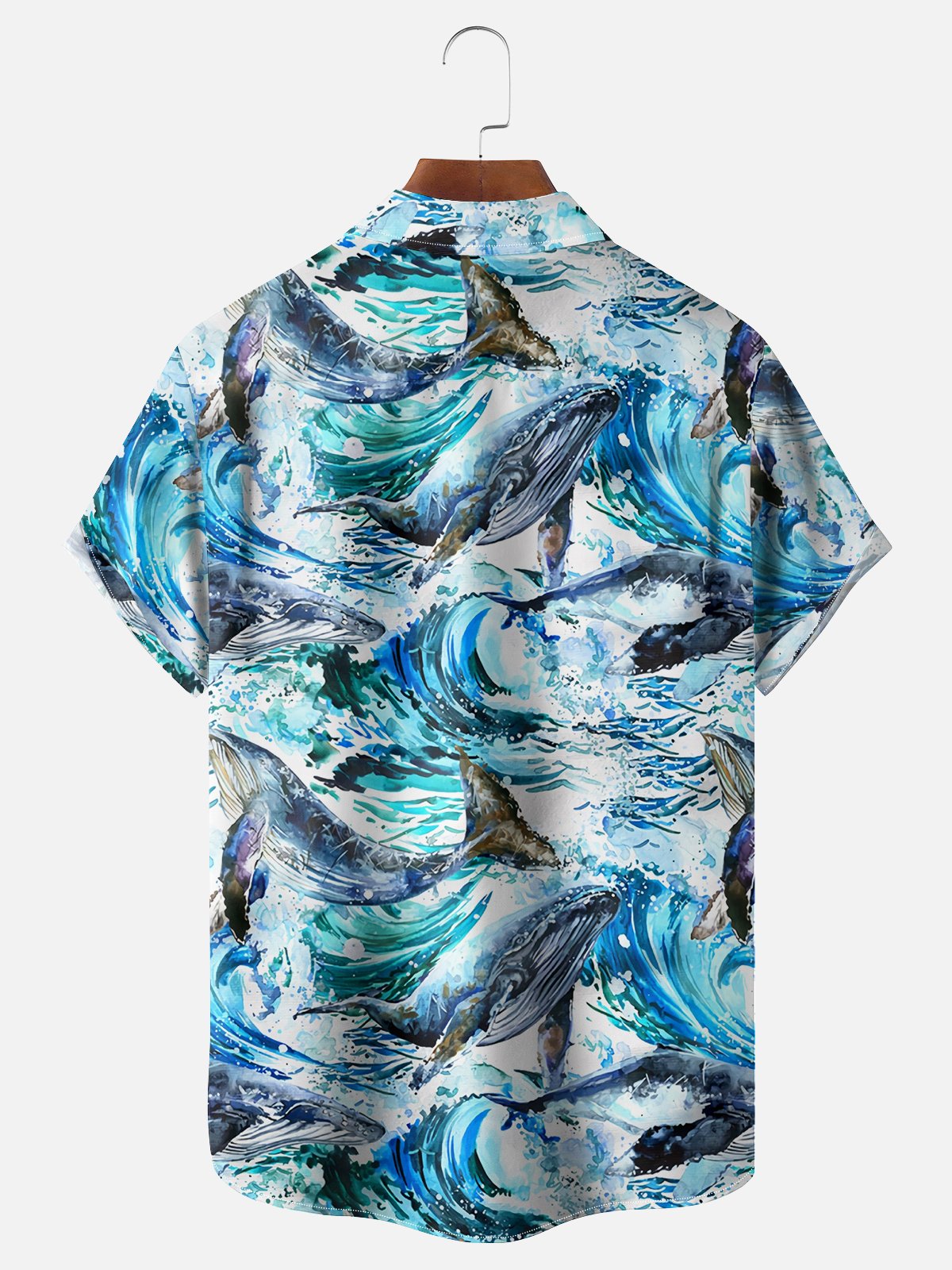 Moisture-wicking Whale Wave Ocean Chest Pocket Hawaiian Shirt