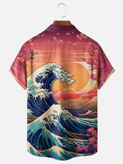 X Artist Kimprut Imut Japanese Ukiyo-e Wave Ramen Capybara Chest Pocket Hawaiian Shirt