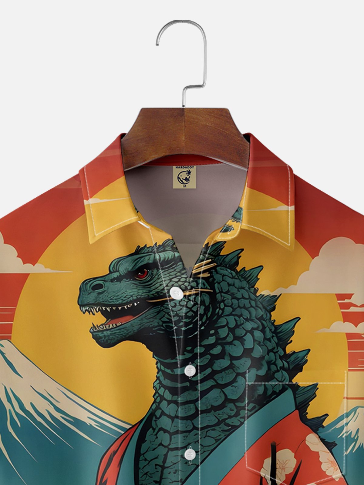 Moisture Wicking Ukiyo-e Dinosaur Chest Pocket Hawaiian Shirt