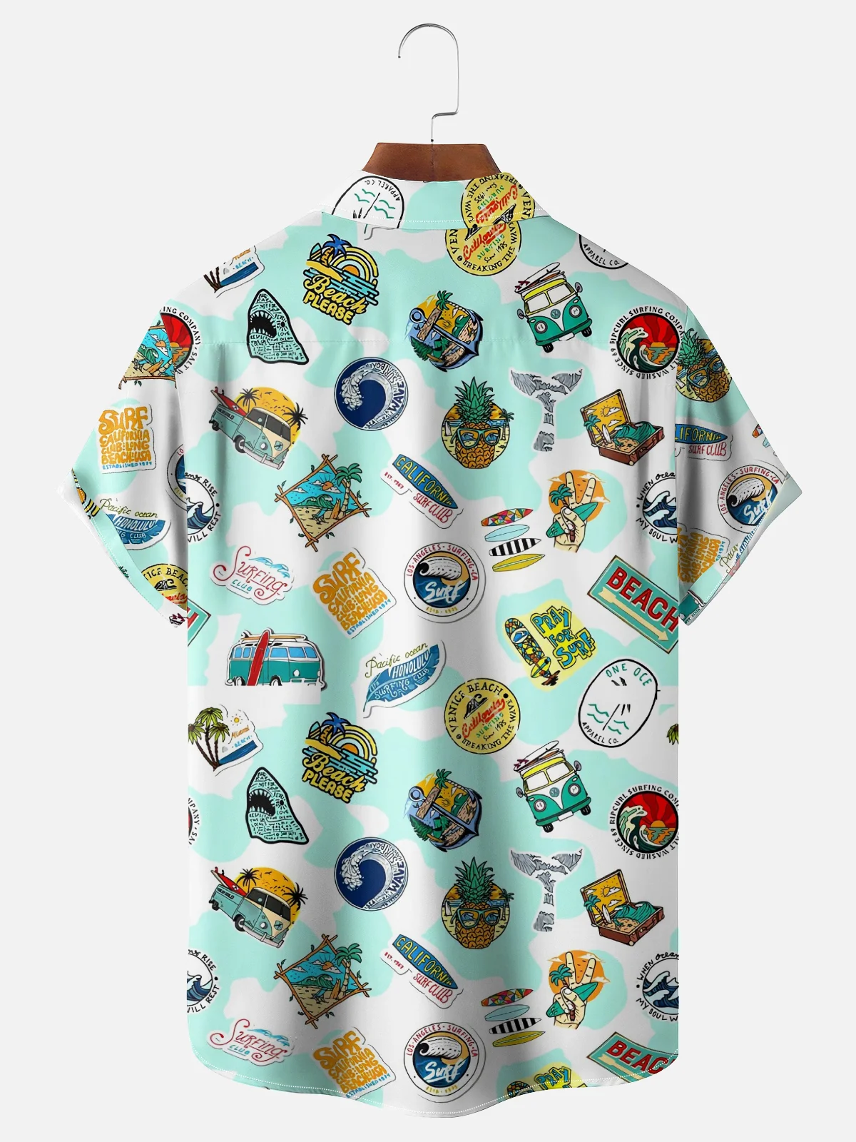 Moisture-wicking Coconut Tree Pineapple Car Chest Pocket Hawaiian Shirt