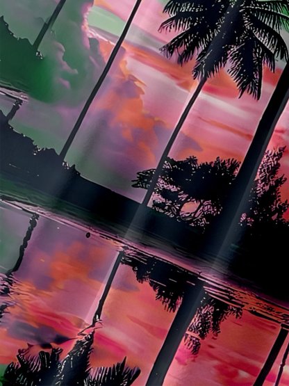 Moisture-wicking Beach Sunset Coconut Tree Chest Pocket Hawaiian Shirt